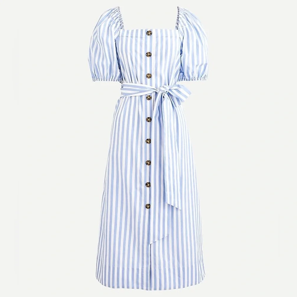 J crew striped cottage midi dress with puff sleeves